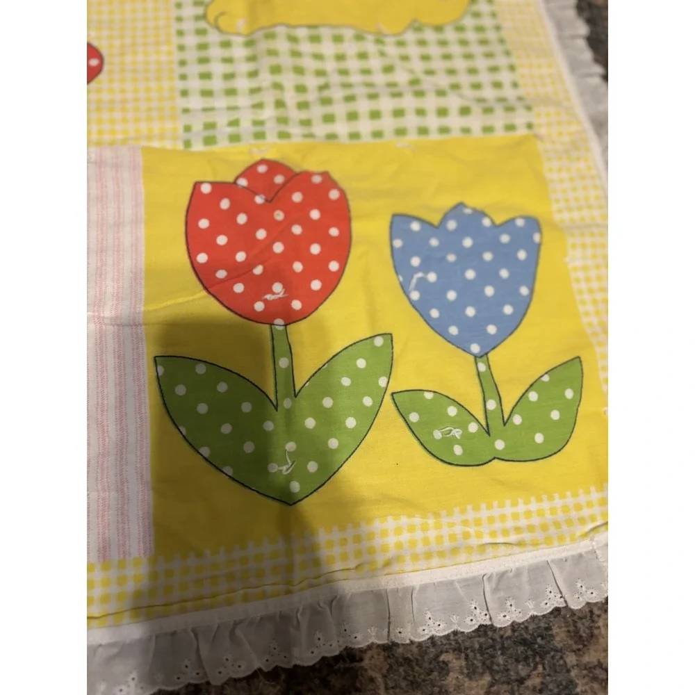 Vtg 80s‎ "That's Our Baby" Crib Blanket Teddy Bear Duck Blocks Bunny 43" X 36" - Picture 5 of 15